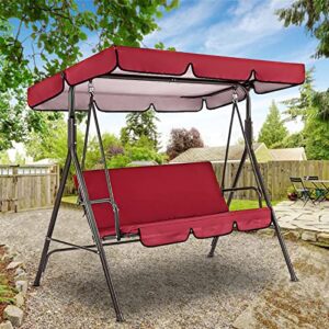 WUXICHEN Patio Swing Canopy Replacement Top with 59x59x4 Inch 3 Seat Swing Replacement Cushions Cover Set Waterproof Oxford Cloth for Outdoor Garden Patio Porch Yard (77"(L) x 50"(W) x5.9(H), Red)