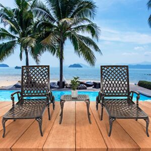 Outvita Lounge Chairs for Outside, Patio Cast Aluminum Recliner with Adjustable Back and Rolling Wheels for Backyard Porch Pool Balcony Deck (Bronze)