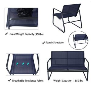 Kozyard Sofia 4 Pieces Patio/Outdoor Conversation Set with Strong Powder Coated Metal Frame, Breathable Textilence, Includes One Love Seat, Two Chairs and One Table (Navy Blue)