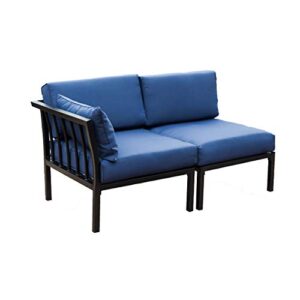 lokatse home 2 piece corner & armless sofa outdoor furniture sectional couch set patio loveseat, 2pcs, blue cushions