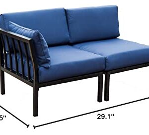 LOKATSE HOME 2 Piece Corner & Armless Sofa Outdoor Furniture Sectional Couch Set Patio Loveseat, 2Pcs, Blue Cushions