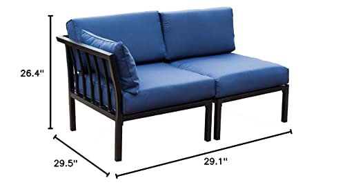 LOKATSE HOME 2 Piece Corner & Armless Sofa Outdoor Furniture Sectional Couch Set Patio Loveseat, 2Pcs, Blue Cushions