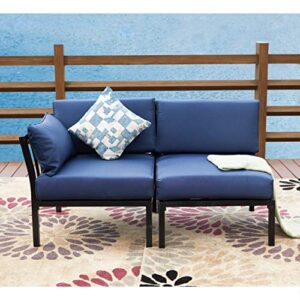 LOKATSE HOME 2 Piece Corner & Armless Sofa Outdoor Furniture Sectional Couch Set Patio Loveseat, 2Pcs, Blue Cushions