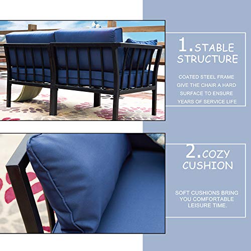 LOKATSE HOME 2 Piece Corner & Armless Sofa Outdoor Furniture Sectional Couch Set Patio Loveseat, 2Pcs, Blue Cushions