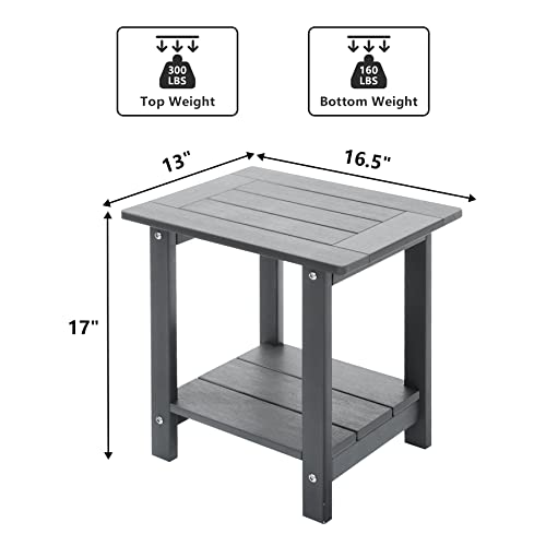Meluvici Double Adirondack Outdoor Side Table Weather Resistant, Outdoor Rectangular Patio End Table for Adirondack Chair, Grey