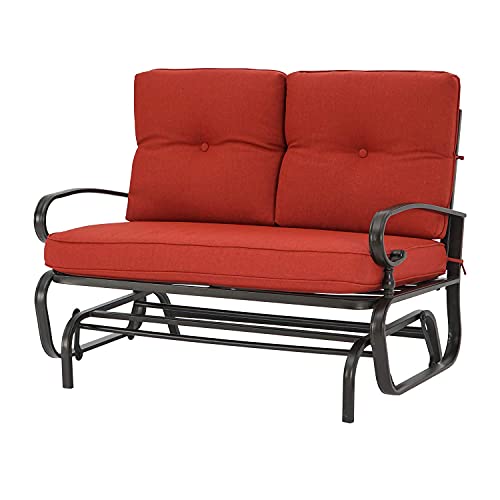 SUNCROWN Outdoor Swing Glider Chair, Patio 2 Seats Loveseat Rocking Chair with Cushions, Steel Frame Furniture - Red