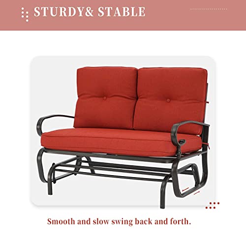 SUNCROWN Outdoor Swing Glider Chair, Patio 2 Seats Loveseat Rocking Chair with Cushions, Steel Frame Furniture - Red