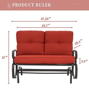 SUNCROWN Outdoor Swing Glider Chair, Patio 2 Seats Loveseat Rocking Chair with Cushions, Steel Frame Furniture - Red