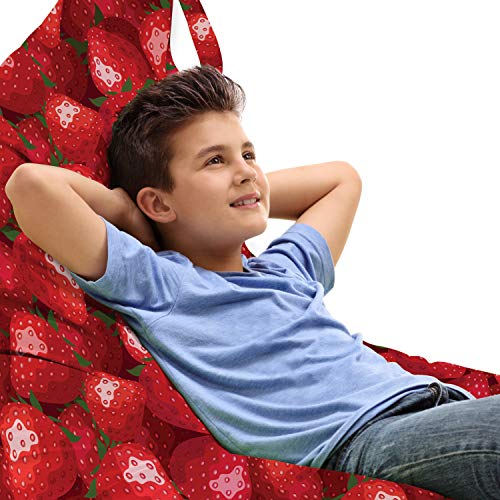 Ambesonne Summer Lounger Chair Bag, Fruit Theme Illustration Strawberries Pattern Vibrant Ripe Juicy Organic Food, High Capacity Storage with Handle Container, Lounger Size, Jade Green Red