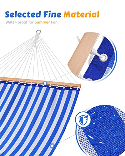 Poolside Hammock with Stand, 2 Person Indoor Outdoor Backyard Beach Patio Hammock, Waterproof UV Resistance, 2 Bags Included. (Blue & White)