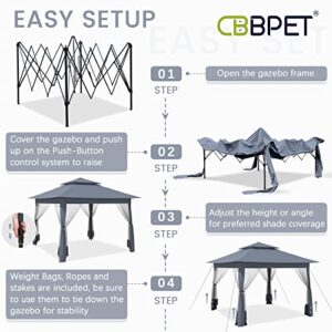 Gazebo, CBBPET 11'x 11' Pop Up Gazebo with Mosquito Netting, Outdoor Canopy with Double Roof Tops and 121 Square Feet of Shade for Patio, Group Gatherings, Camping Shelter (Gray)