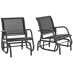 outsunny porch glider, set of 2, metal frame swing glider chair with breathable mesh fabric, curved armrests and steel frame for garden, poolside, backyard, balcony, black