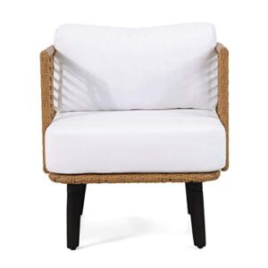 Christopher Knight Home 315002 Nic Outdoor Club Chair, White + Light Brown + Black