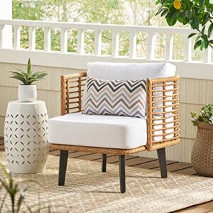 Christopher Knight Home 315002 Nic Outdoor Club Chair, White + Light Brown + Black