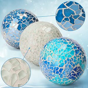 DomeStar 4 Inches Blue Cerulean White and Grey Wicker Rattan Balls Orbs and 6PCS 2.4 Inches Mosaic Glass Orbs