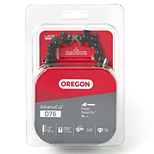 Oregon D76 AdvanceCut Replacement Chainsaw Chain for 22" Guide Bars, 76 Drive Links, Pitch: 3/8" Low Kickback, .050" Gauge (D76), Fits Poulan