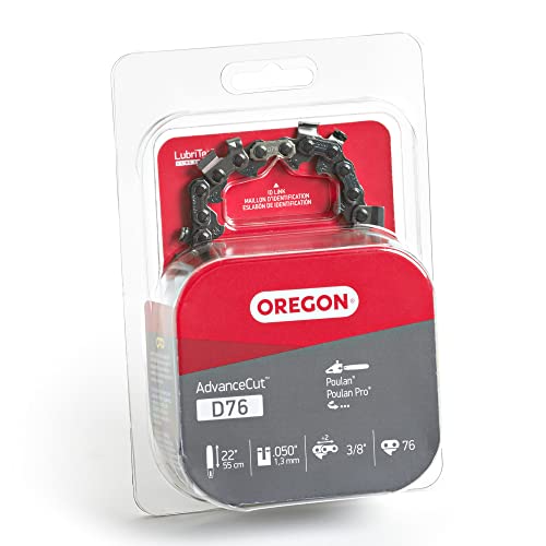 Oregon D76 AdvanceCut Replacement Chainsaw Chain for 22" Guide Bars, 76 Drive Links, Pitch: 3/8" Low Kickback, .050" Gauge (D76), Fits Poulan