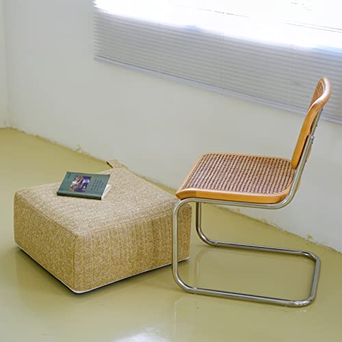 Woven Inflatable Ottoman Square Foot Rest with Portable Handle, Floor Cushion Seating for Kids Adults for Living Room, Bedroom, 22x22x10 Inches