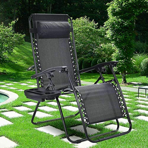 Casart Set of 2 PC Folding Lounge Chair, Outdoor Zero Gravity Recliner Chairs with Cup Holder, Perfect for Yard, Beach and Patio