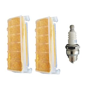 vehjunc 2pcs air filter for stihl ms250 ms210 ms230 021 023 025 chainsaw parts with spark plug 1123 120 1613