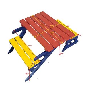 Antoy 2-in-1 Kid's Wooden Picnic TableBench Transforming Interchangeable for Outdoor,Garden, Backyard, Porch, Patio Bedroom, Living-Room, Game Room,Outdoor (Blue+Yellow+Red)