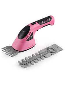 lichamp 2-in-1 electric hand held grass shear pink hedge trimmer shrubbery clipper cordless battery powered rechargeable for garden and lawn, cgs3602pk pink