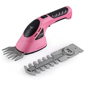 Lichamp 2-in-1 Electric Hand Held Grass Shear Pink Hedge Trimmer Shrubbery Clipper Cordless Battery Powered Rechargeable for Garden and Lawn, CGS3602PK Pink