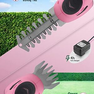 Lichamp 2-in-1 Electric Hand Held Grass Shear Pink Hedge Trimmer Shrubbery Clipper Cordless Battery Powered Rechargeable for Garden and Lawn, CGS3602PK Pink