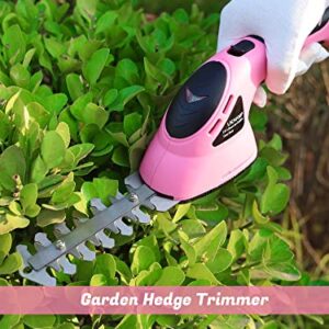 Lichamp 2-in-1 Electric Hand Held Grass Shear Pink Hedge Trimmer Shrubbery Clipper Cordless Battery Powered Rechargeable for Garden and Lawn, CGS3602PK Pink