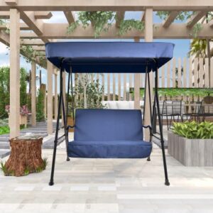 fuzofuiz 2-seat outdoor patio porch swing chair, porch lawn swing with removable cushion and convertible canopy (blue)