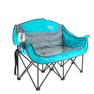 creative outdoor distributor luxury camp chair, steel frame & polyester fabrics, folds compact, storage bag included (wine holder + 2 person, teal)