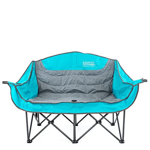 Creative Outdoor Distributor Luxury Camp Chair, Steel Frame & Polyester Fabrics, Folds Compact, Storage Bag Included (Wine Holder + 2 Person, Teal)