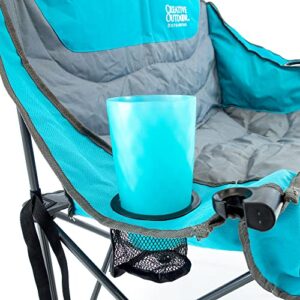 Creative Outdoor Distributor Luxury Camp Chair, Steel Frame & Polyester Fabrics, Folds Compact, Storage Bag Included (Wine Holder + 2 Person, Teal)