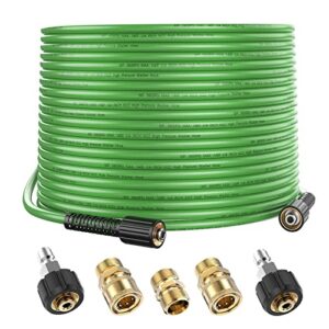 hnyri pressure washer hose 50 ft x 1/4″, kink resistant replacement power wash hose, 3600psi universal flexible extension hose with m22 14mm to 3/8″ quick connect couplers, pressure washer attachment