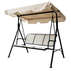 fuzofuiz 3-seater outdoor adjustable canopy porch swing chair for patio, garden, poolside, balcony w/armrests, textilene fabric, steel frame