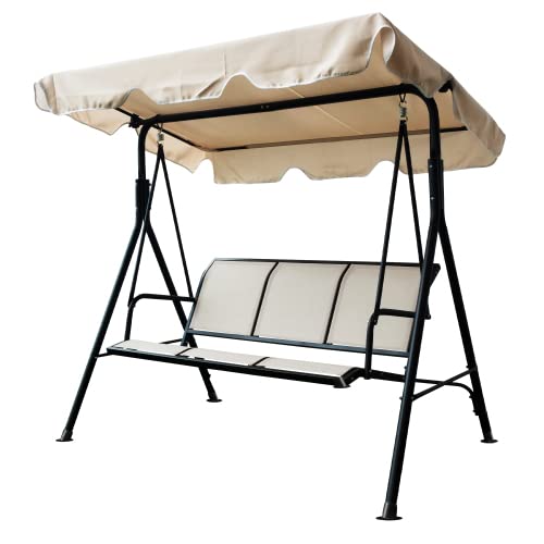 FUZOFUIZ 3-Seater Outdoor Adjustable Canopy Porch Swing Chair for Patio, Garden, Poolside, Balcony w/Armrests, Textilene Fabric, Steel Frame