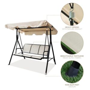 FUZOFUIZ 3-Seater Outdoor Adjustable Canopy Porch Swing Chair for Patio, Garden, Poolside, Balcony w/Armrests, Textilene Fabric, Steel Frame