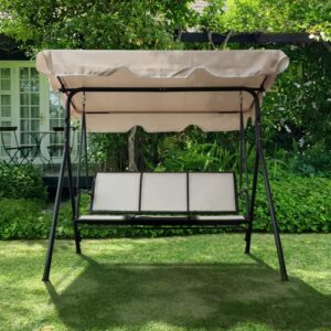 FUZOFUIZ 3-Seater Outdoor Adjustable Canopy Porch Swing Chair for Patio, Garden, Poolside, Balcony w/Armrests, Textilene Fabric, Steel Frame