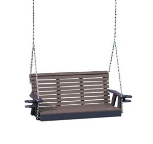 ecommersify inc poly lumber roll back porch swing with cupholder arms heavy duty everlasting polytuf hdpe – made in usa – amish crafted (5ft, weathered wood)
