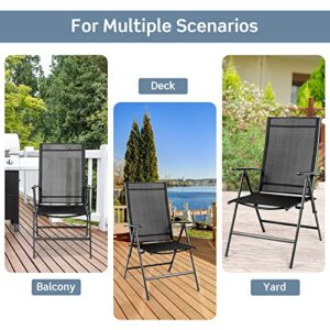 Tangkula Set of 2 Patio Foldable Dining Chairs, Outdoor Portable Camping Chairs with Armrest High Backrest, Folding Chairs for Porch, Poolside, Garden, Balcony, Backyard (Black)