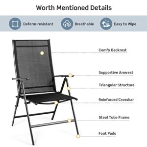 Tangkula Set of 2 Patio Foldable Dining Chairs, Outdoor Portable Camping Chairs with Armrest High Backrest, Folding Chairs for Porch, Poolside, Garden, Balcony, Backyard (Black)