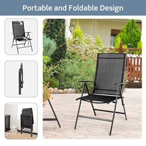 Tangkula Set of 2 Patio Foldable Dining Chairs, Outdoor Portable Camping Chairs with Armrest High Backrest, Folding Chairs for Porch, Poolside, Garden, Balcony, Backyard (Black)