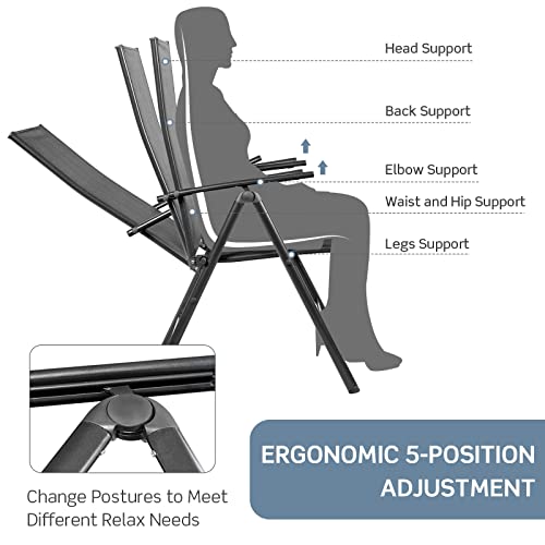 Tangkula Set of 2 Patio Foldable Dining Chairs, Outdoor Portable Camping Chairs with Armrest High Backrest, Folding Chairs for Porch, Poolside, Garden, Balcony, Backyard (Black)