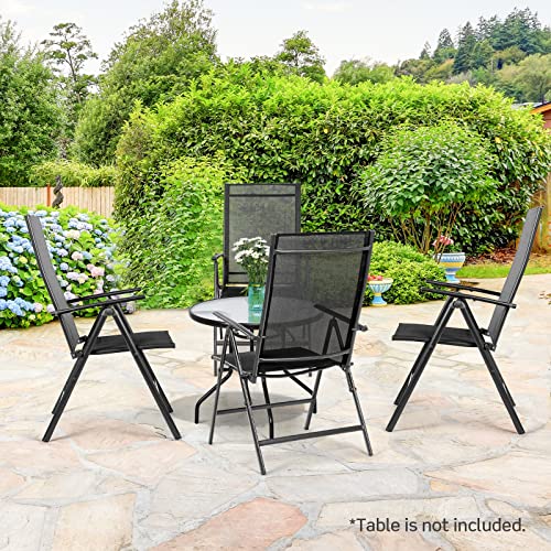 Tangkula Set of 2 Patio Foldable Dining Chairs, Outdoor Portable Camping Chairs with Armrest High Backrest, Folding Chairs for Porch, Poolside, Garden, Balcony, Backyard (Black)