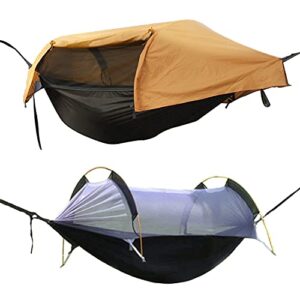 ohmu 440lbs camping hammock with mosquito net and rainfly cover portable hammock tent (orange)