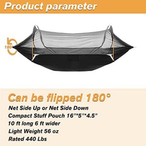 OHMU 440Lbs Camping Hammock with Mosquito Net and Rainfly Cover Portable Hammock Tent (Orange)