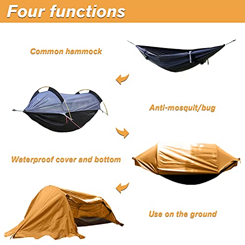 OHMU 440Lbs Camping Hammock with Mosquito Net and Rainfly Cover Portable Hammock Tent (Orange)