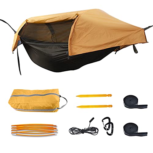 OHMU 440Lbs Camping Hammock with Mosquito Net and Rainfly Cover Portable Hammock Tent (Orange)