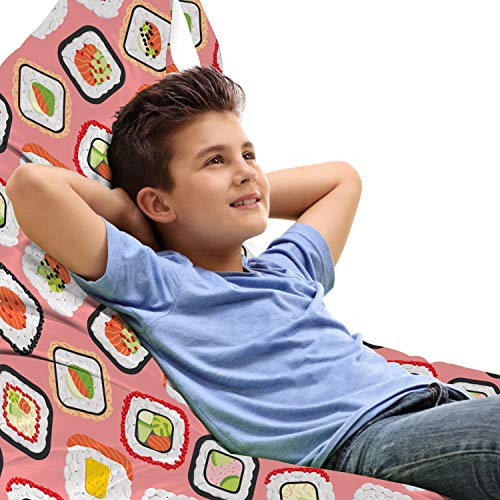 Ambesonne Sushi Lounger Chair Bag, Famous Food of Japan Yummy Dish with Salmon Sashimi Seafood Exotic Cuisine, High Capacity Storage with Handle Container, Lounger Size, Multicolour