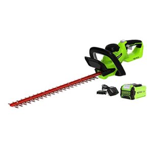 greenworks 40v 24″ cordless hedge trimmer (1″ cutting capacity), 2.0ah usb battery and charger included